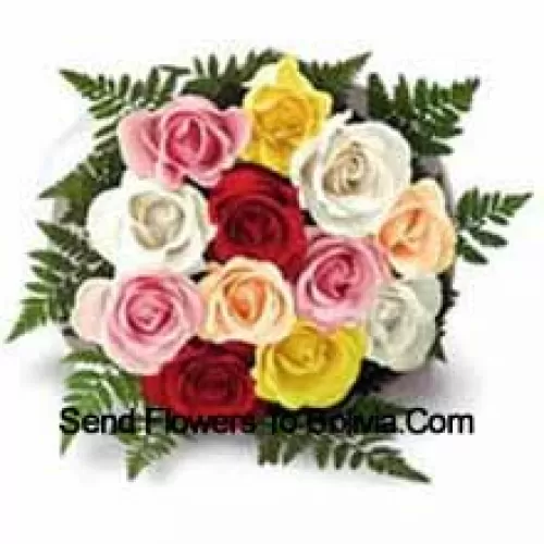 Bouquet de 12 roses de différentes couleurs
