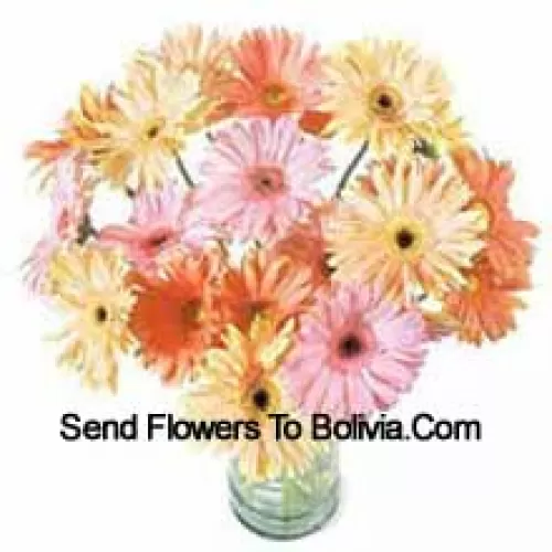 25 Mixed Colored Gerberas In A Vase