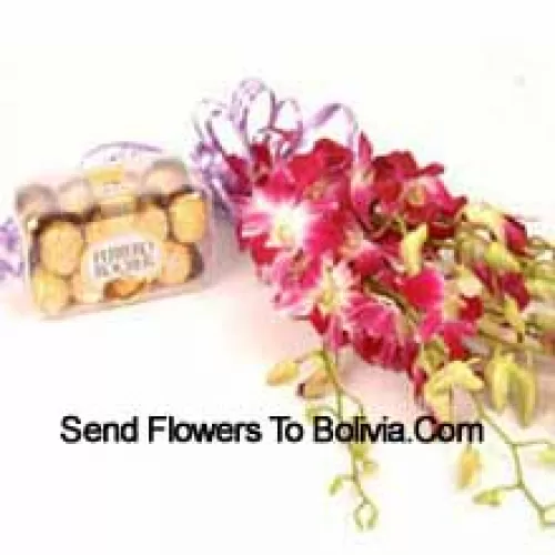 Bouquet d'orchidées avec 16 pièces de Ferrero Rocher
