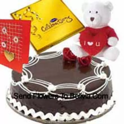 1 Kg Gâteau Truffe, Une Boîte de Pack de Célébration de Cadbury, Ours en Peluche Je t'aime et une Carte de Vœux Gratuite