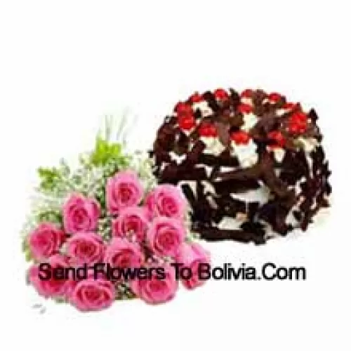 Bunch Of 11 Pink Roses Along With 1 Kg Chocolate Crisp Cake